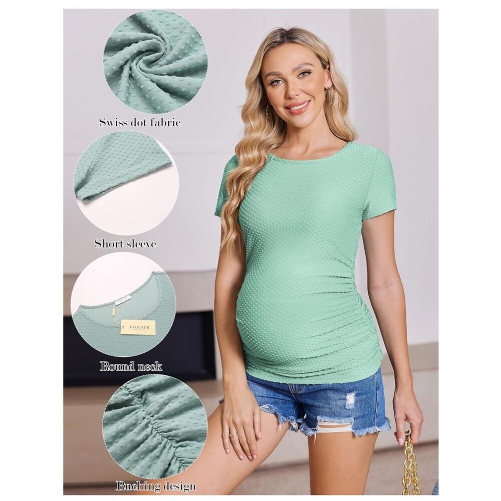 NWT 3 Pack-Women’s Short Sleeve Maternity Ruched Tee - Black, Gray, Mint - Picture 3 of 5
